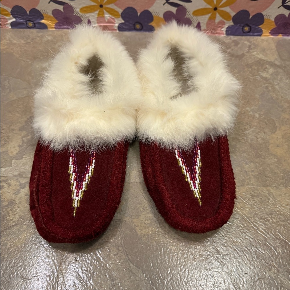 Women's Red Fur-Lined Moccasins
